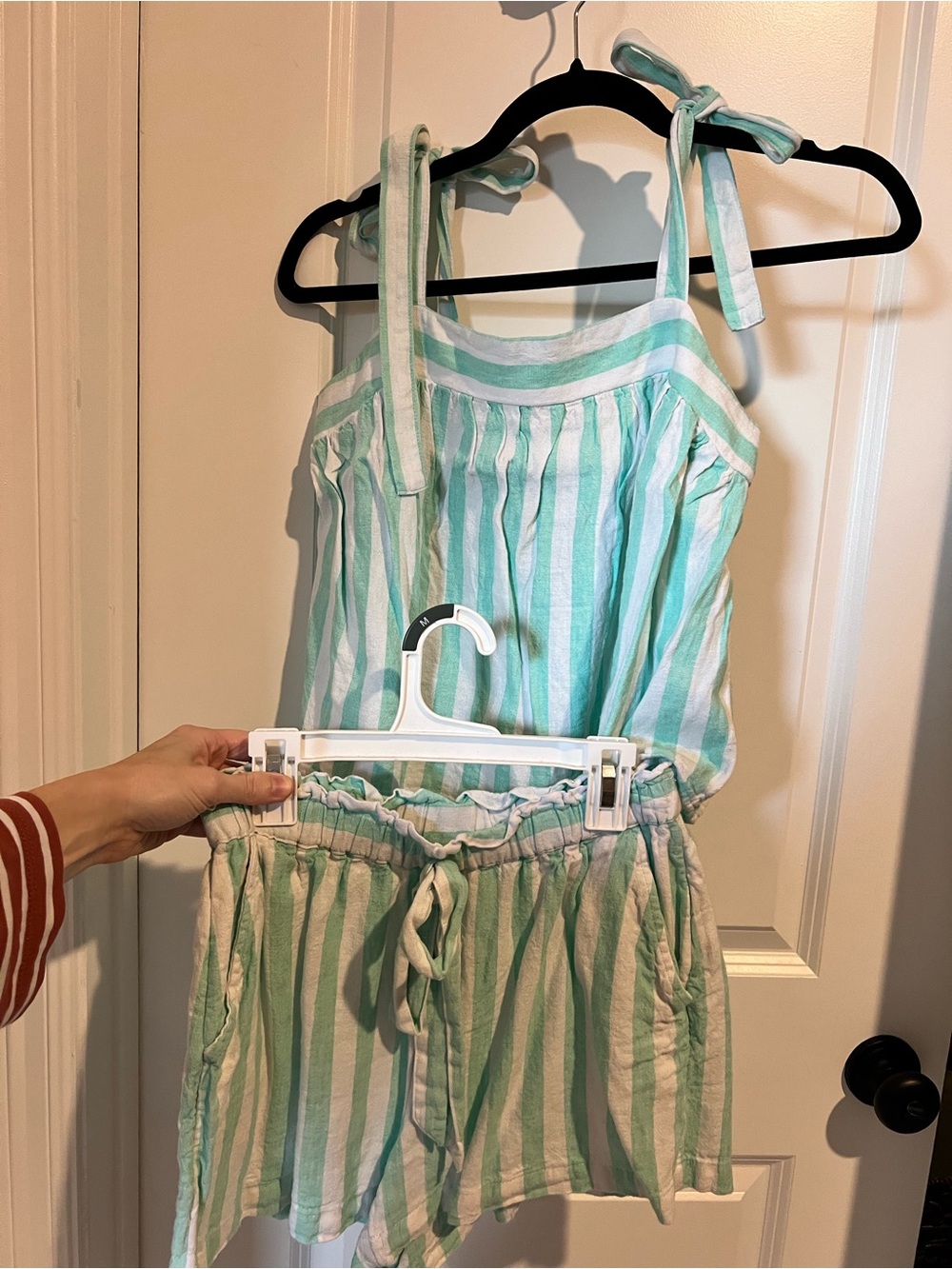 Stoney Clover Lane Mint & White Striped Tie-Shoulder Set